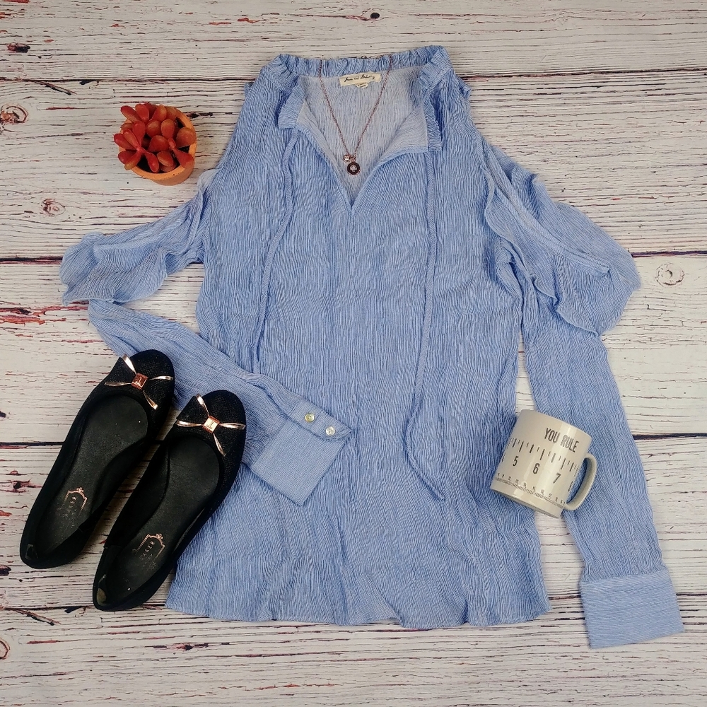 Jane & Delancey Ruffled Cold Shoulder Blouse